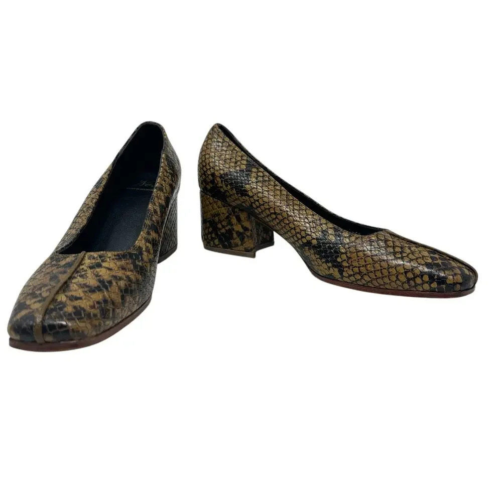 No. 6 Heels Pumps Shoes Snakeskin‎ Leather Square Toe Brown Tan Size US 6